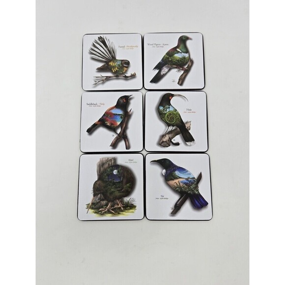 VINTAGE NEW ZEALAND BIRDS EYE VIEW COASTERS SET OF 6 SOPHIE BLOKKER ARTIST BOX - Picture 6 of 9